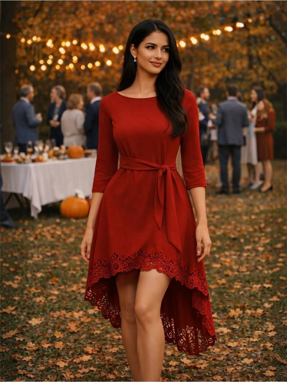 SIMPLY ELEGANT Brand | Women’s Red Dress with Asymmetrical Lengths | Size S